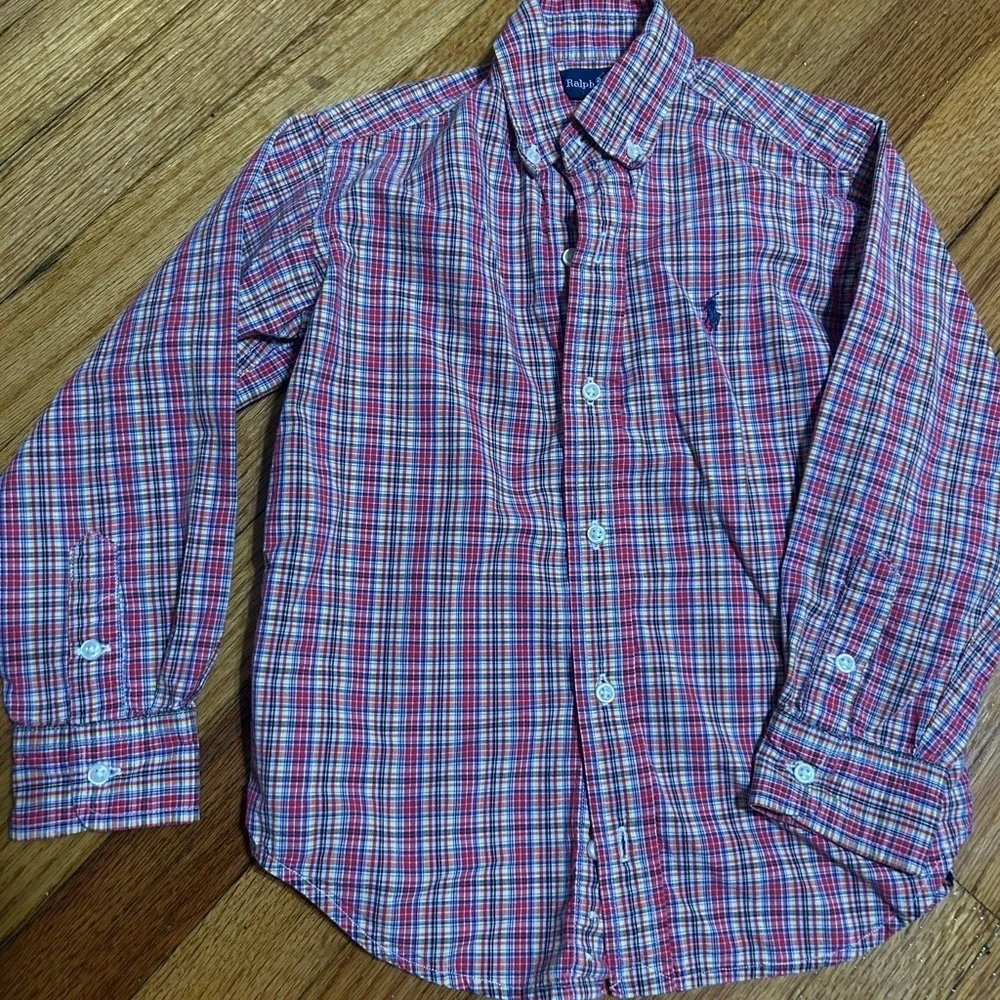 Ralph Lauren Polo Shirt Boys Large 6 Red Button Up Flip Collar Preppy
